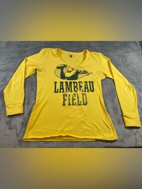 Green Bay Packers V-Neck Long Sleeve Shirt Lambeau Field Womens Champion Size XL